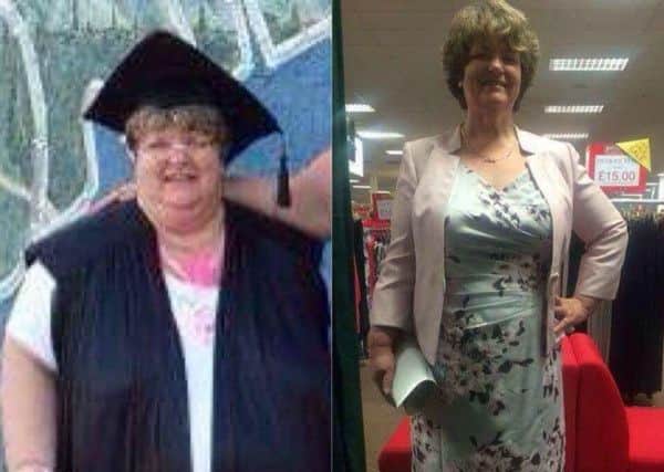 Karen Peet before and after her 10 stone weight loss, which she has achieved with the help of her Weight Watchers class.
