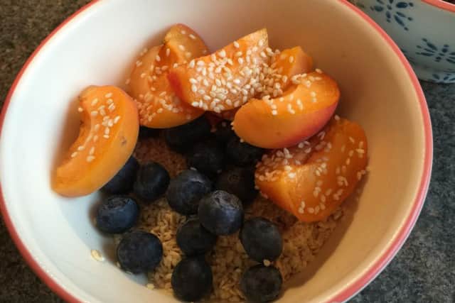 Apricot and blueberry overnight oats.