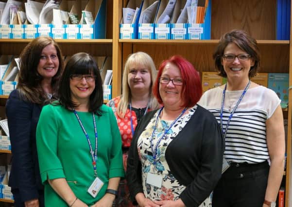 The team of Carer Locality Leads, Helen McAdam, Debbie Ainscow, Nicola Winter, Mary Kay Duffie and Andrea Lanaghan.
