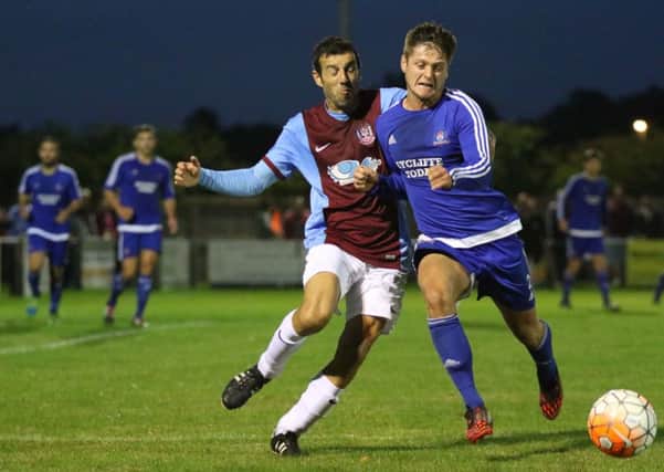 Ex-Sunderland star Julio Arca (left) battles for South Shields in their 2-1 defeat at Newton Aycliffe. Picture by Peter Talbot