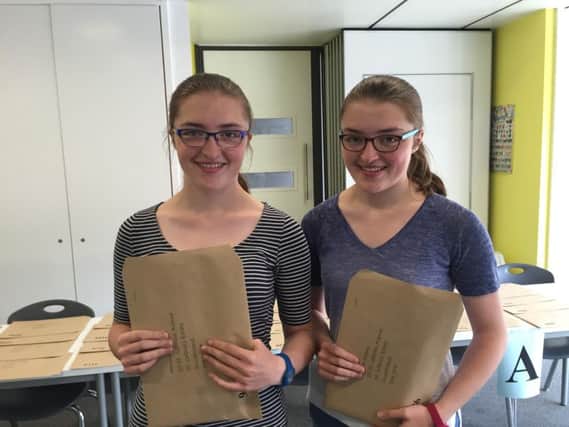 A-level results at St Anthony's Academy. Hannah (left) and Sarah Mearns.
