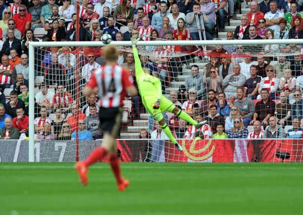 Sunderland keeper Vito Mannone can do nothing about Cristhian Stuani's spectacular opening goal for Boro yesterday. Picture by Frank Reid