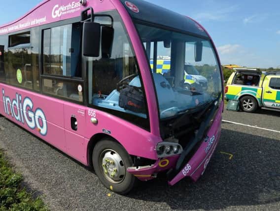 The damage to the bus following the crash on the A182 in Dawdon. Image copyright Durham Constabulary.