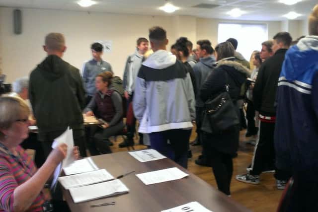 Students filled Seaham Town Hall to collect their grades.