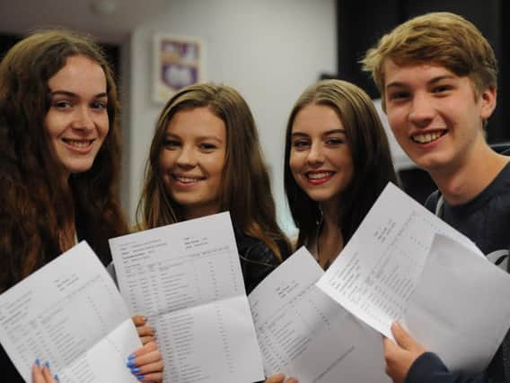 Monkwearmouth Academy students, from left to right, Sophie Lowden, Alex Steinberg, Ellie Rowe and James Hardy celebrate their GCSE results.