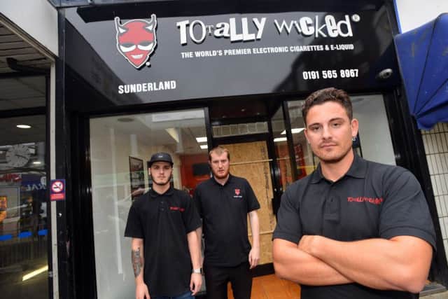 Totally Wicked staff, from left, Bradley Bolam and John Robson with owner Stuart Moore.