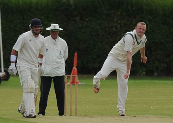 Burnmoor bowler Liam Burgess delivers against Sacriston on Saturday.