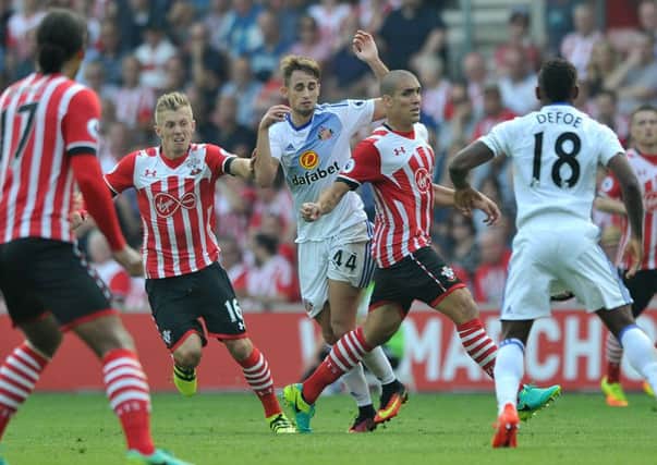 On-loan Sunderland winger Adnan Januzaj battles against Southampton in Saturday's Premier League draw. Picture by Frank Reid