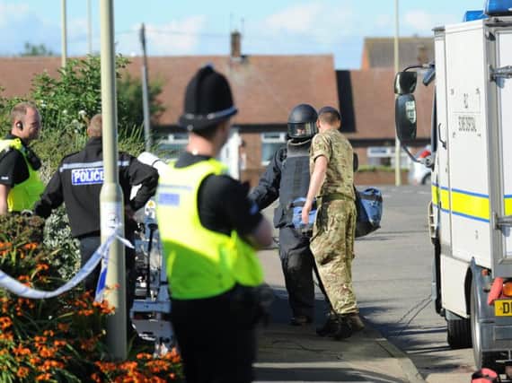 Police and bomb disposal teams at Lake Avenue, Marsden, South Shields.