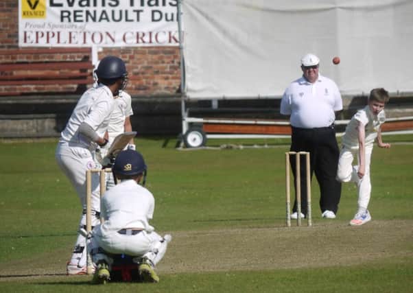 Durham U12s' Paul Lawson bowls to Cleveland batsman Yash Vagadia. Picture by Sam Blacklock