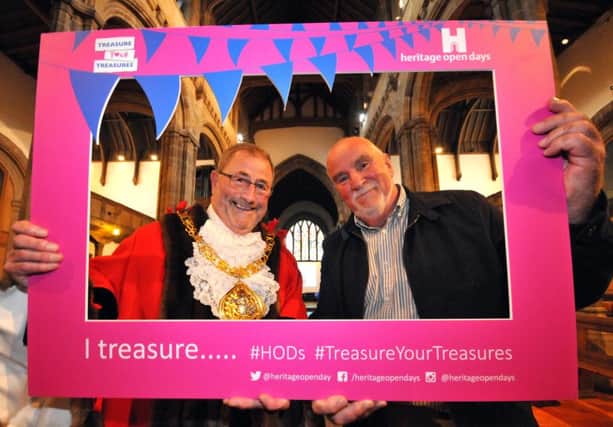 The Mayor of Sunderland, Councillor Alan Emerson joins local TV presenter and architectural historian John Grundy at Sunderland Minster to launch the regional HOD 2016 programme of events and activities.