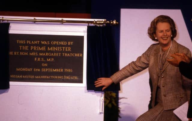 Prime Minister Margaret Thatcher opens the Nissan car plant  in Sunderland on September 8, 1986.