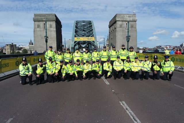 Northumbria Police cadets on the Tyne Bridge ahead of this year's Great North Run.