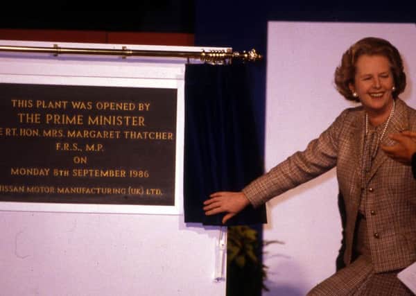 Prime Minister Margaret Thatcher opens Sunderland's Nissan car plant