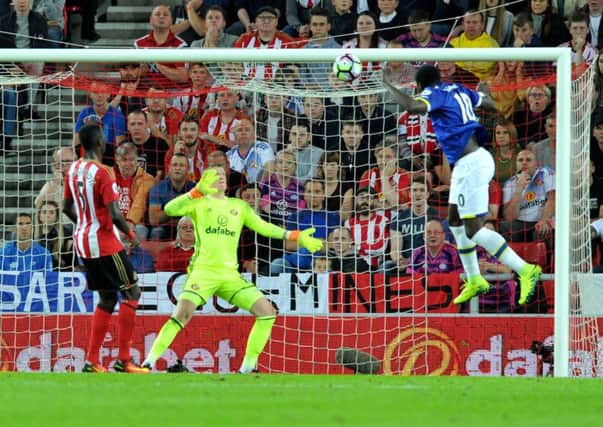 Romelu Lukaku heads home unmarked to double Everton's lead. Picture by Frank Reid