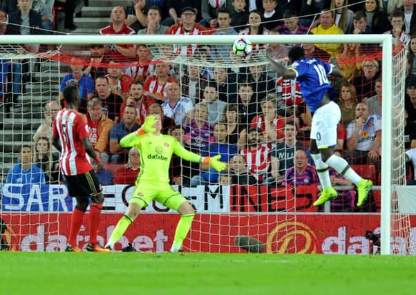 Romelu Lukaku heads home his second goal
