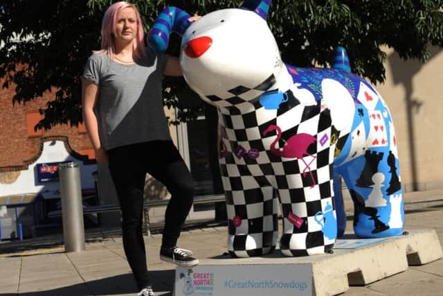 Artist Heather Penten with Snowdog Down the Rabbithole at Park Lane