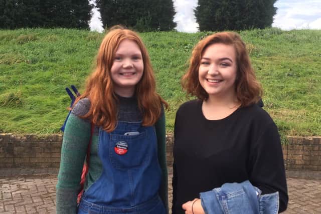 Laura Baxter, left, and Harriet McCann, who are huge supporters of Jeremy Corbyn.