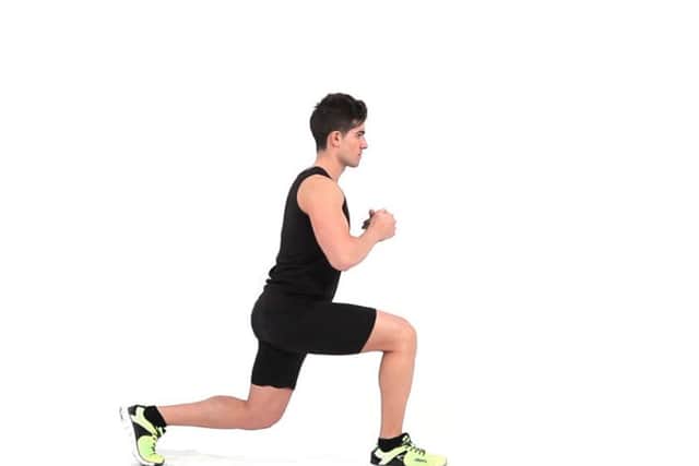 A lunge exercise.
