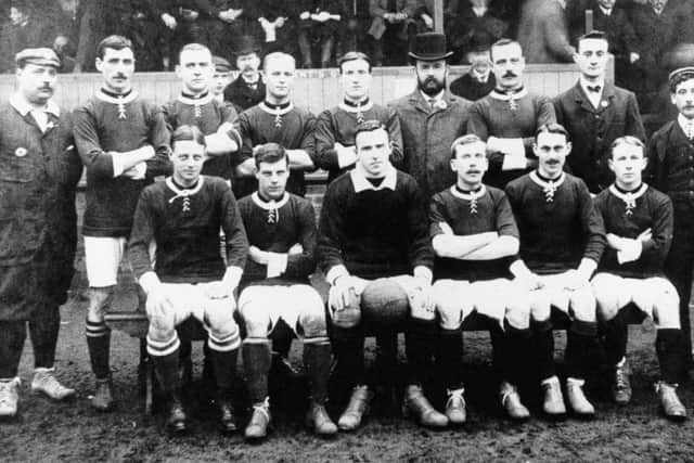 Leigh, front row third left, ready for an international match in 1906.