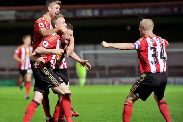 Elliot Embleton scores for Sunderland in their game at Rochdale