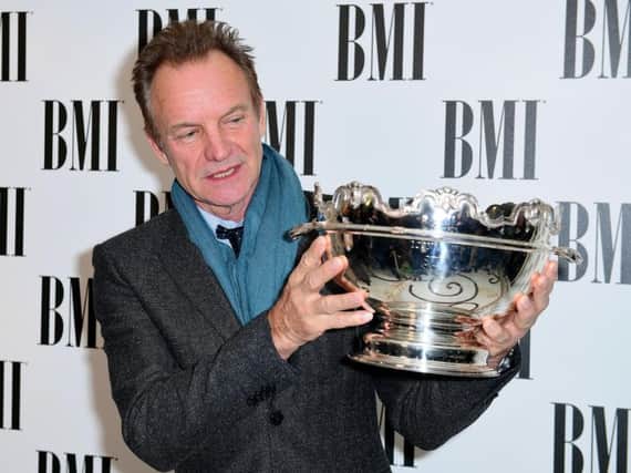 Sting with his icon award at the BMI Awards. Pic: PA.