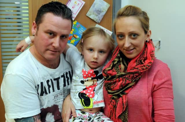 Parents Lisa  and Chris Bootes with daughter Jessica Bootes in Newcastle's RVI .