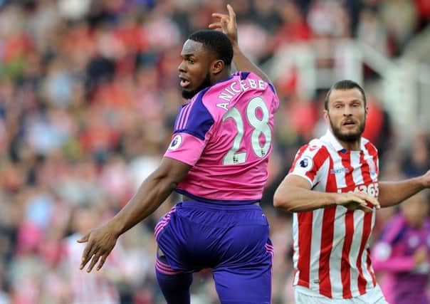 Victor Anichebe wins the ball against Stoke. Picture by FRANK REID