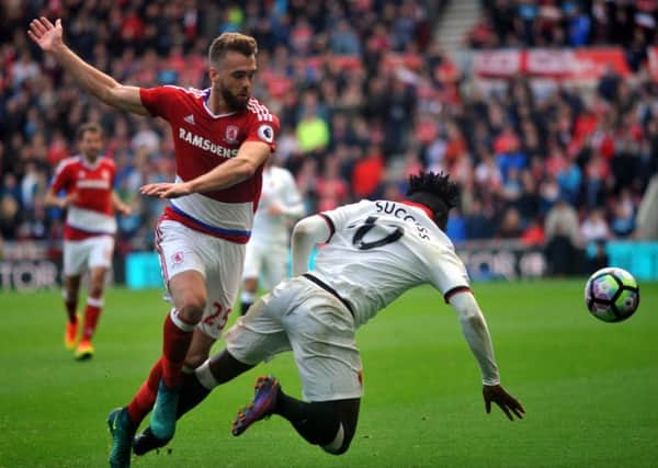 Calum Chambers clashes with Watford's Isaac Success in Boro's defeat to the Hornets last week. Picture by Tom Collins