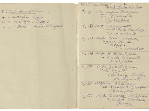 Pages from the Lewis Carroll note book that is up for auction