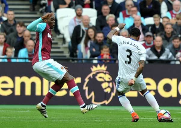 Patrick van Aanholt has a go with his right foot in Saturday's defeat to West Ham. Picture by Frank Reid