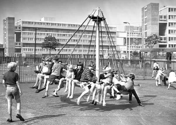 Thompson Road Play Park in August 1967, with the now-demolished Hahnemann Court in the background.