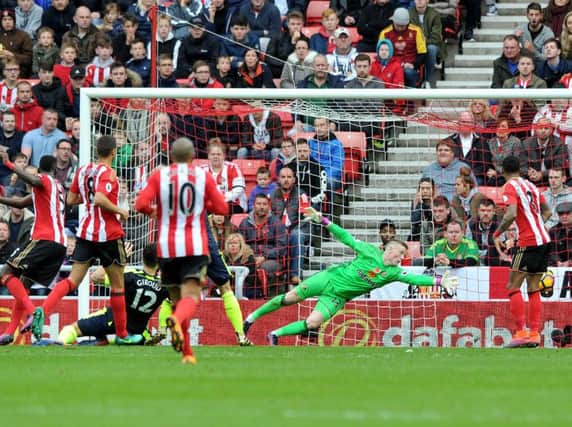 Olivier Giroud puts Arsenal in front at the Stadium of Light. Picture by FRANK REID
