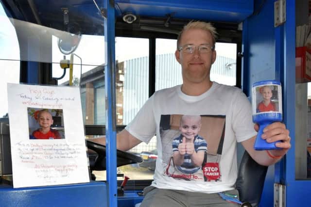 Bus driver Ian Thompson during his fundraising for Bradley Lowery.