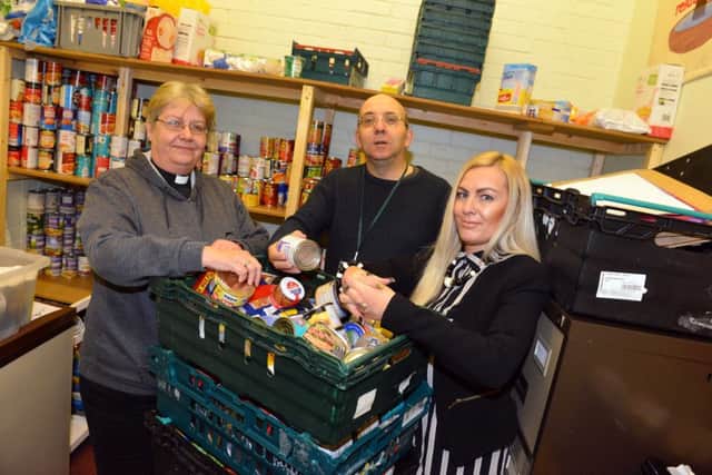 Washington foodbank. From left acting chair Rev Julie Wing, project manager Andrew Hoseason and volunteer secretary Donna Hannah