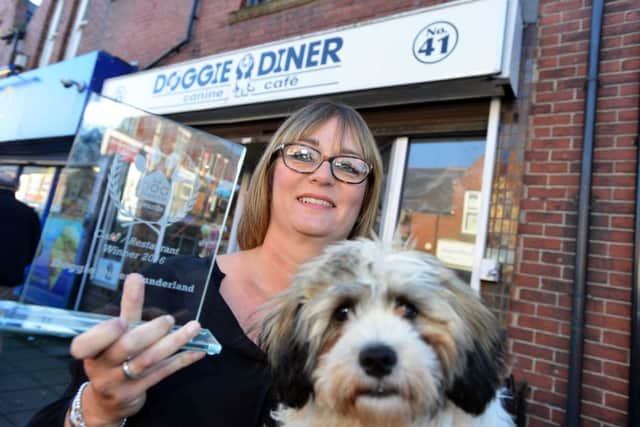Winners of the Kennel Club award, Doggie Diner 
Owner Adrienne Dickson with Woody