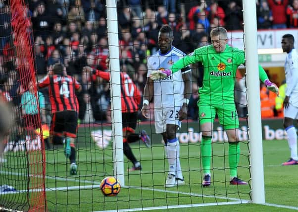 Sunderland keeper Jordan Pickford fumes at the loss of the opening goal to Dan Gosling at Bournemouth on Saturday. Picture by Frank Reid