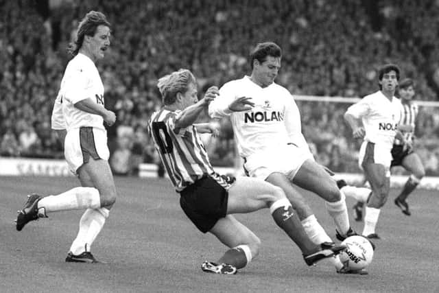 Marco Gabbiadini makes a challenge against Bournemouth in Sunderland's 3-2 league win at Roker Park in October, 1989. Picture by Kevin Brady.