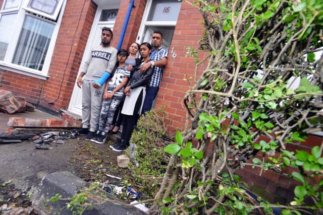 Cousin Razaq Arayan, daughter Zaara aged 11, wife Asifa, daughter Eisha Maqsood aged 14 and father Tony Masqsood after the crash in Eden House Road