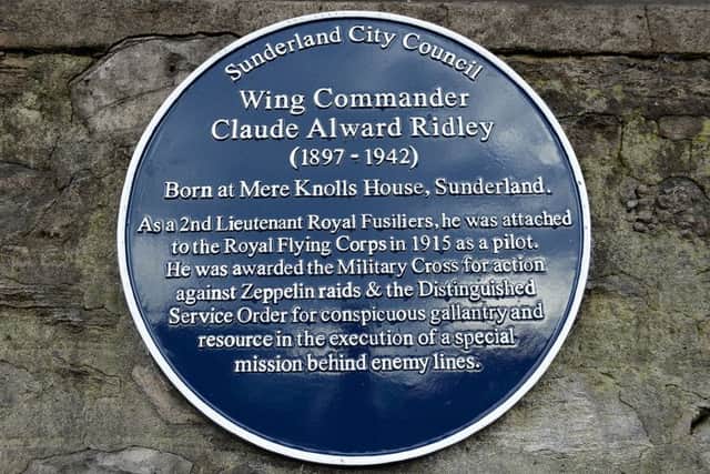 The  blue plaque in honour of Wing Commander Claude Ridley,.  Picture by FRANK REID