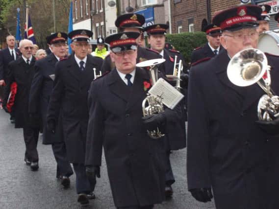 Salvation Army band on parade for Remembrance Sunday at South Hylton.