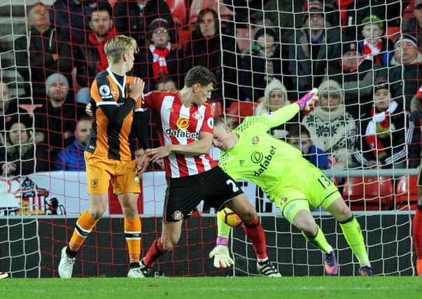Jordan Pickford makes one of his outstanding saves in Saturday's win over Hull. Picture by Frank Reid