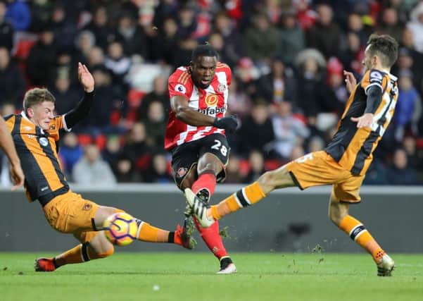 Sunderland's Victor Anichebe scores his side's second goal of the game during the Premier League match at the Stadium of Light, Sunderland.