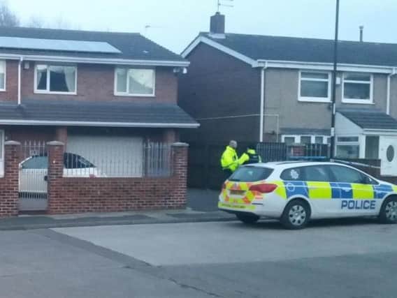 Police in Edgmond Court, Sunderland, after a house was shot at.