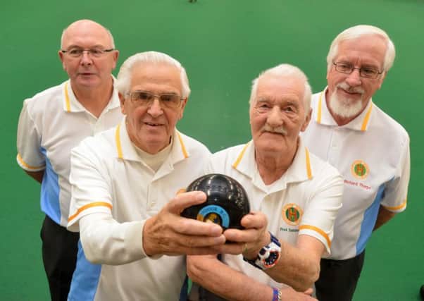 Houghton B team bowlers prepare to meet Gateshead. From left: Keith Waterson, George Charlton, Fred Sanderson and Richard Thorpe