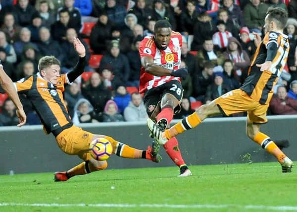 Sunderlands Victor Anichebe fires home a shot against Hull City last week.