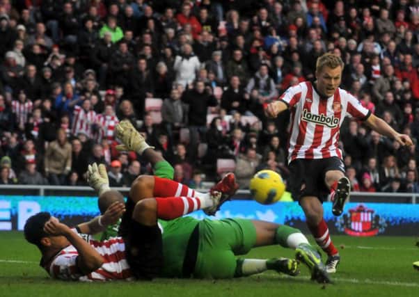 Seb Larsson scores for Sunderland in the 2-1 defeat at home to Wigan on this day five years ago. Picture by Kevin Brady