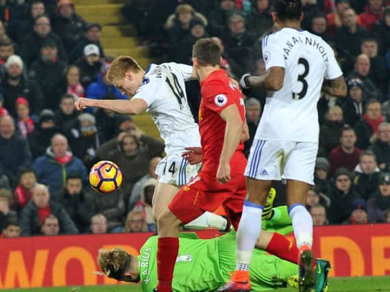 Duncan Watmore goes past keeper Loris Karius but can't take his chance. Picture by FRANK REID