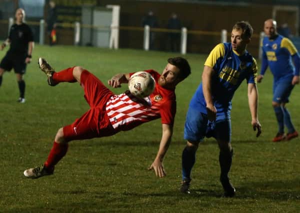Ryhope CW's Kyle Davis goes for the spectacular in Saturday's draw at Jarrow Roofing. Picture by Tom Banks