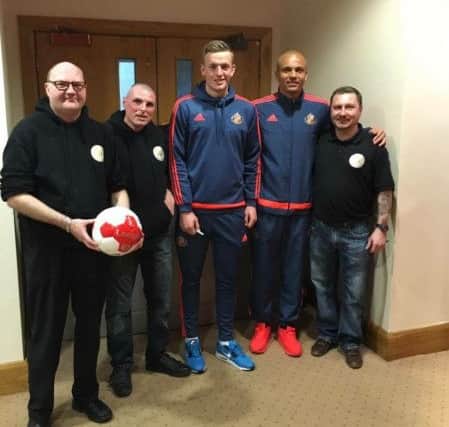 From left to right, Andrew Stuart Neil, Terry Marsh, Black Cats goalkeeper Jordan Pickford, ex-Sunderland defender Wes Brown and Michael Egglestone.